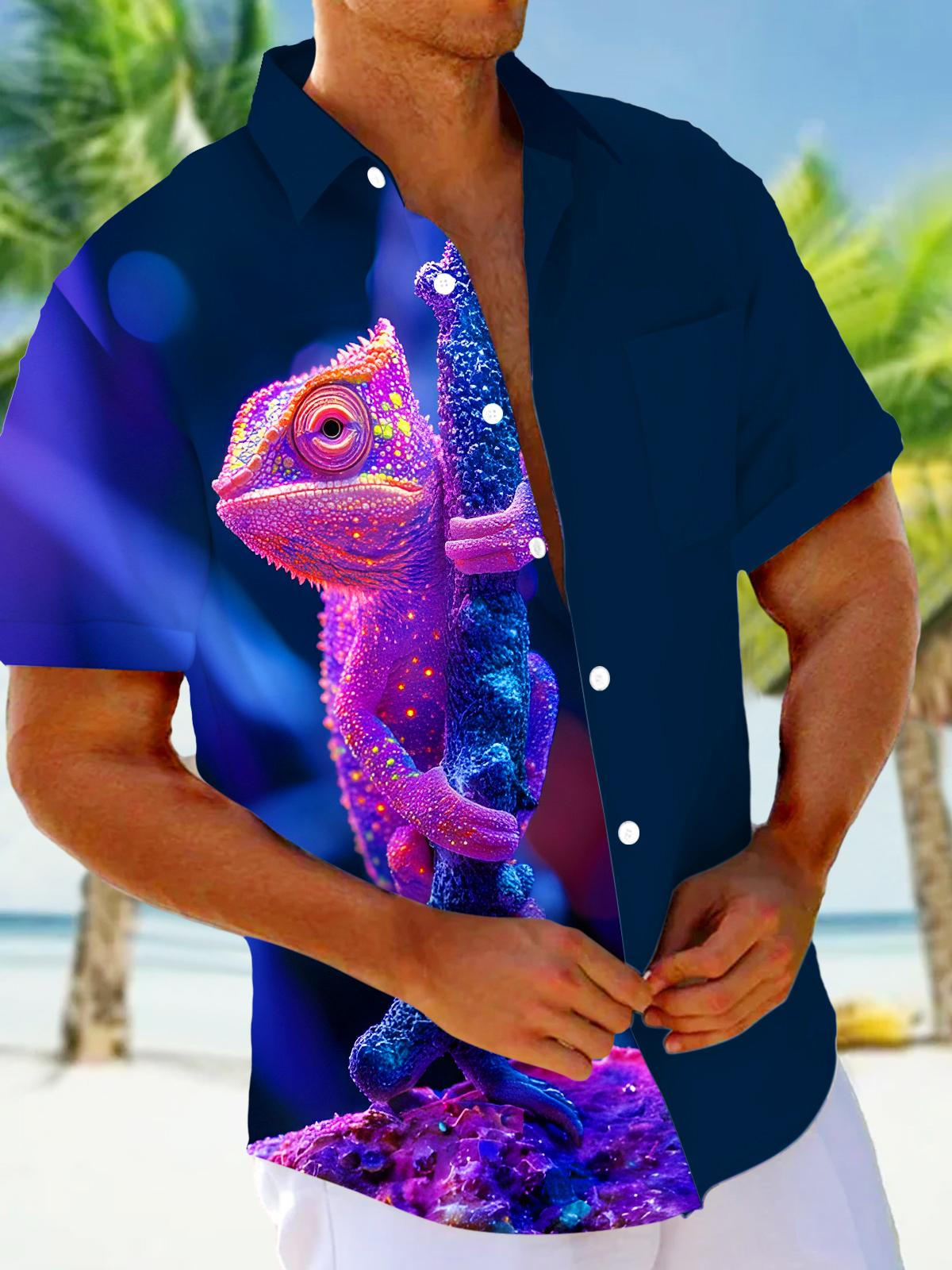 Psychedelic Chameleon Men's Pocket Short Sleeve Shirts