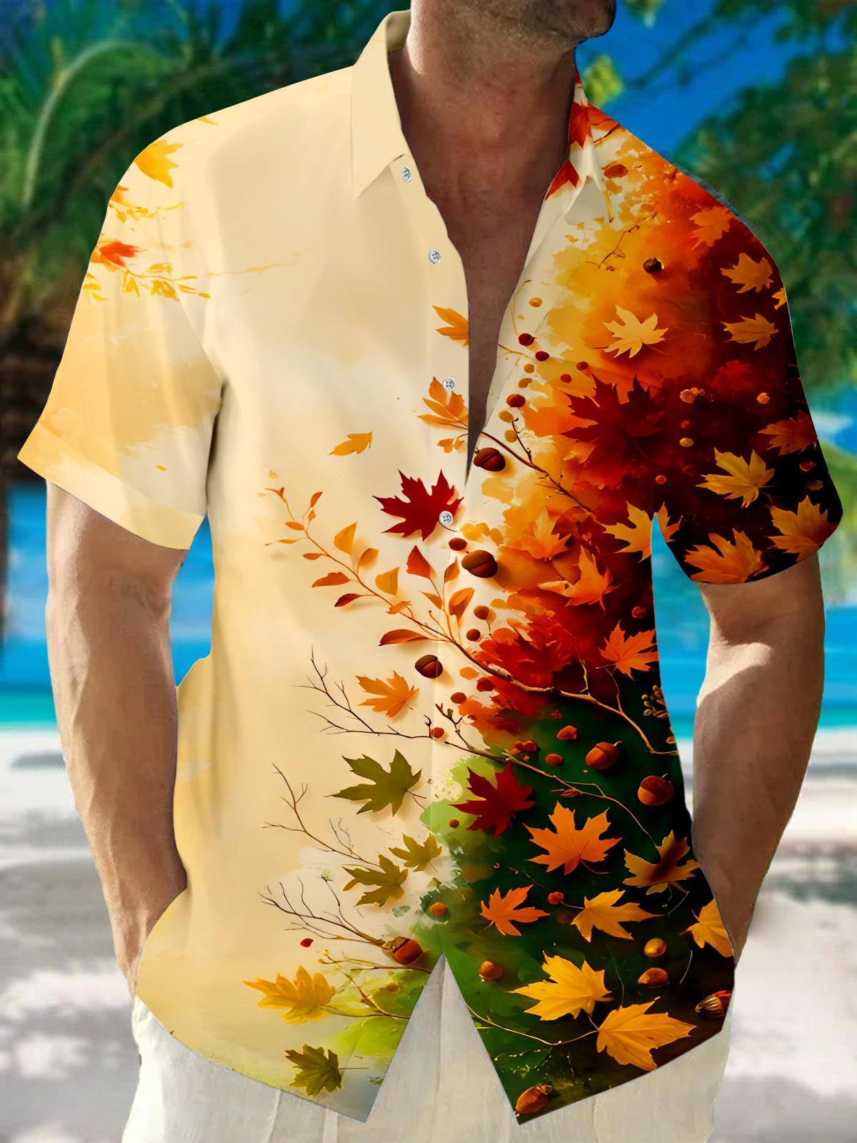 Gradient Maple Leaves Men's Pocket Short Sleeve Shirts