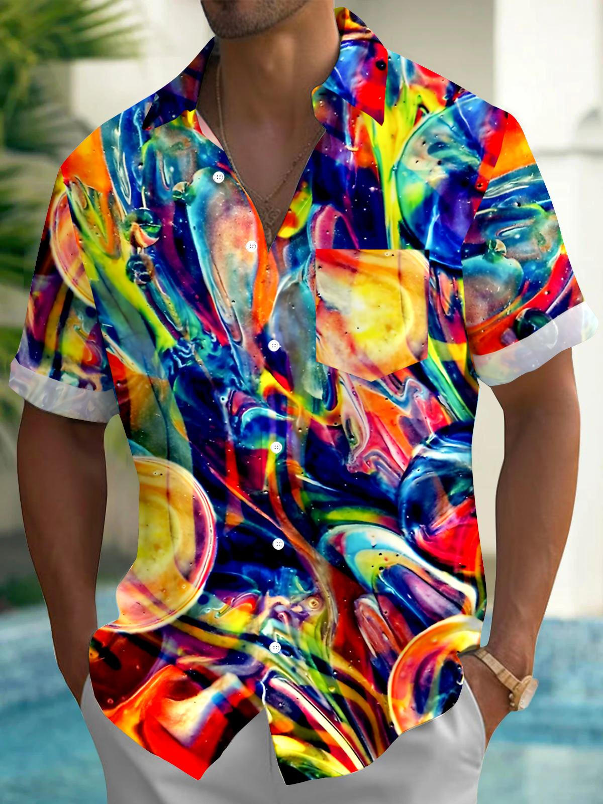 Tie Dye Men's Pocket Short Sleeve Shirts