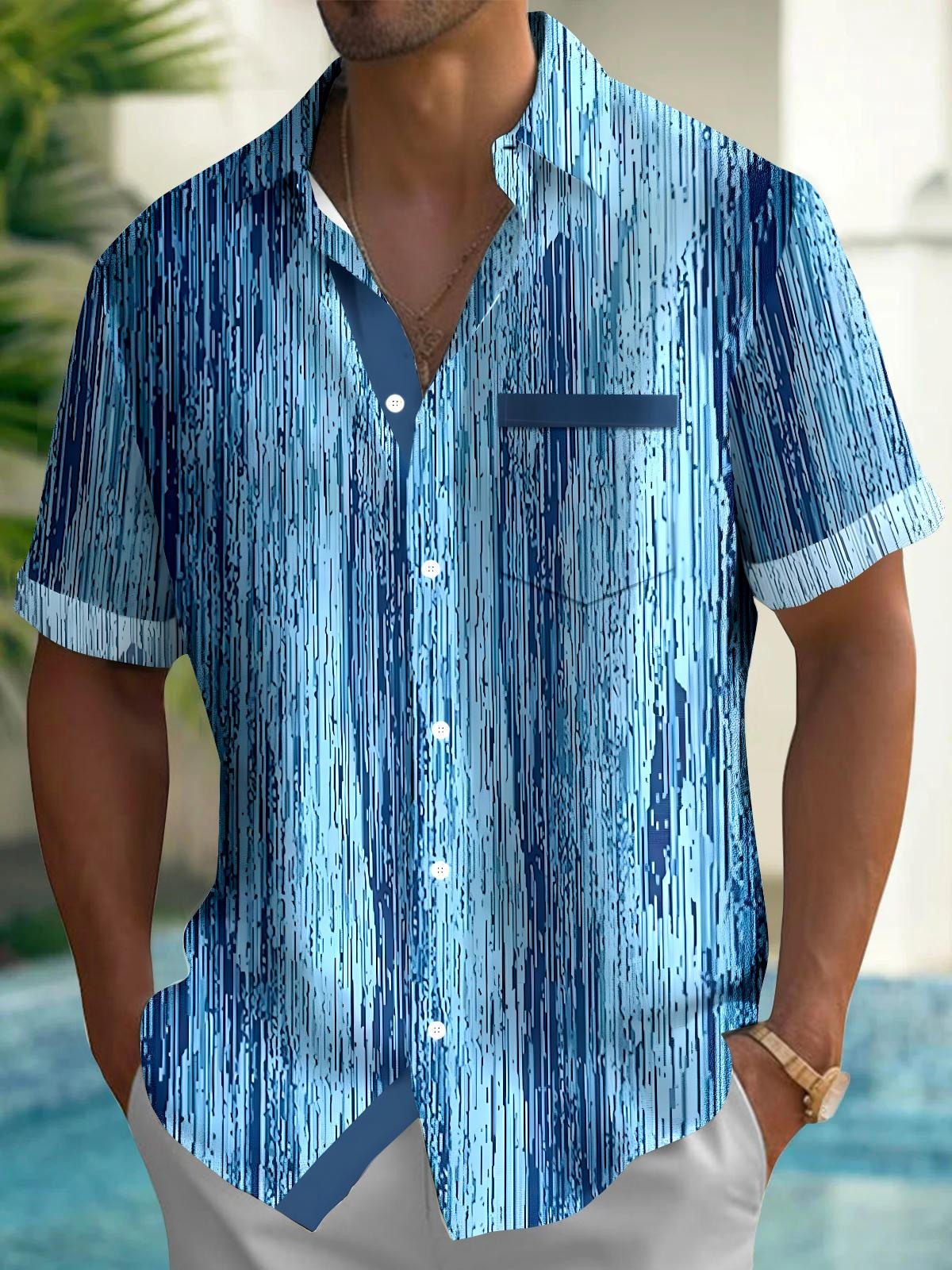 Stripes Men's Pocket Short Sleeve Shirts