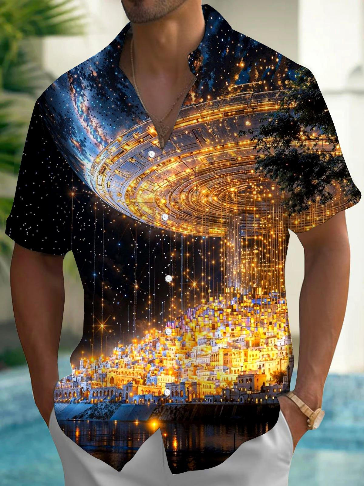 Architectural Print Men's Pocket Short Sleeve Shirts