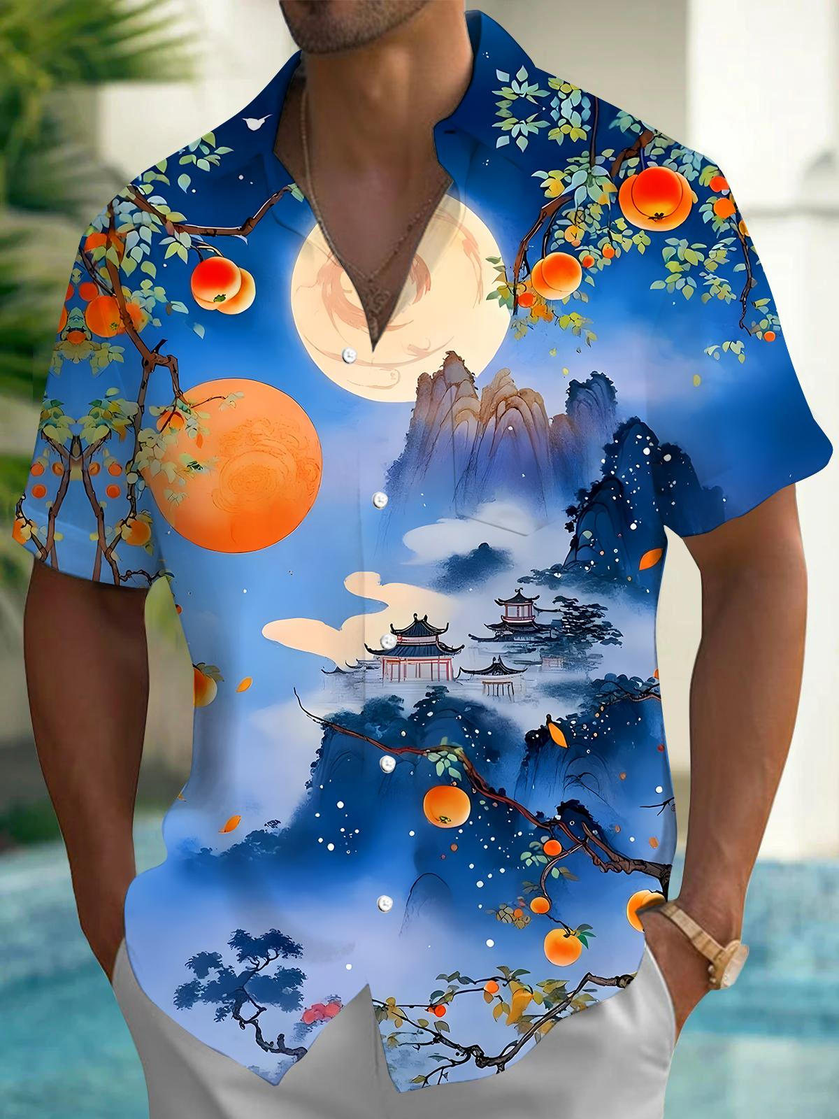 Mountains Tree Men's Pocket Short Sleeve Shirts