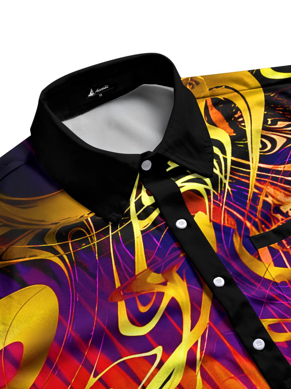 Art Gilded Gradient Abstract Geometry Men's Pocket Long Sleeve Shirts