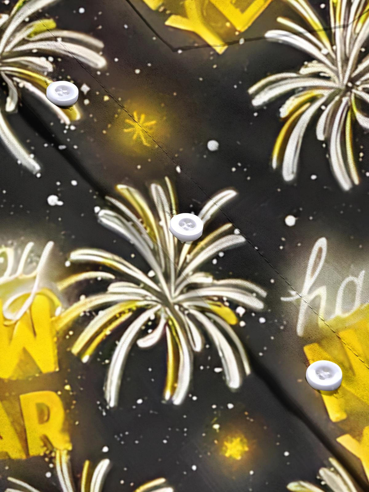 New Year Firework Print Men's Pocket Short Sleeve Shirts
