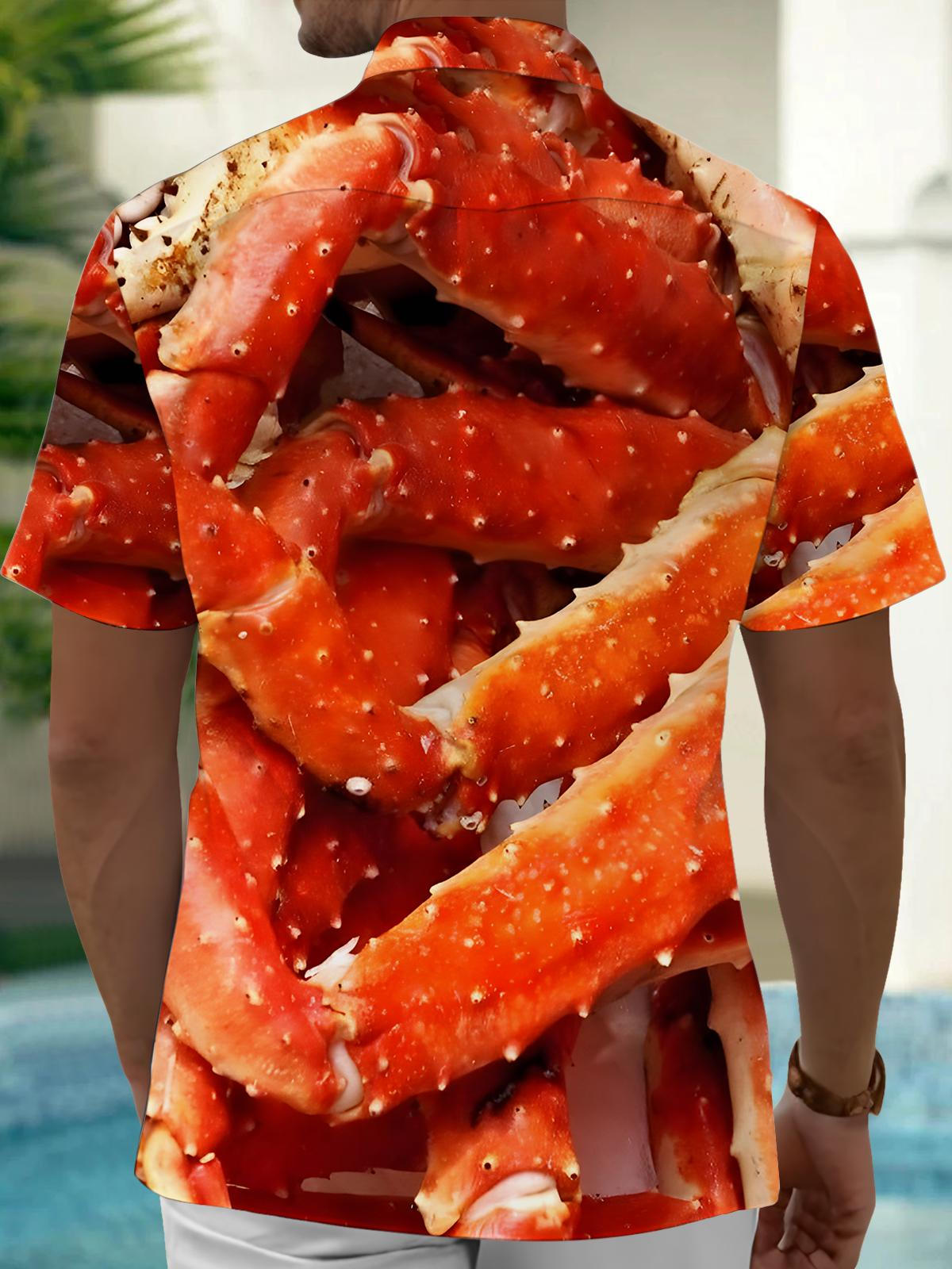Crab Leg Print Men's Pocket Short Sleeve Shirts
