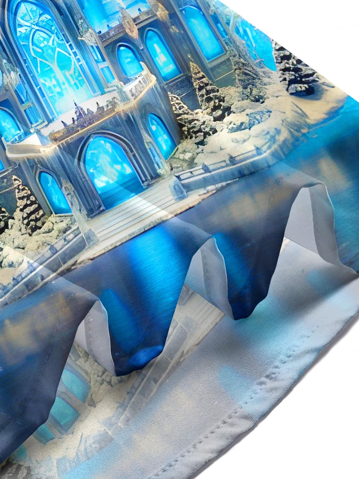 Winter Ice Sculpture Dragons Castle Aurora Men's Pocket Long Sleeve Shirts