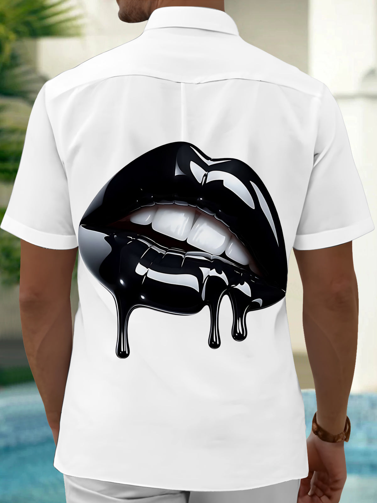 Lip Print Men's Pocket Short Sleeve Shirts