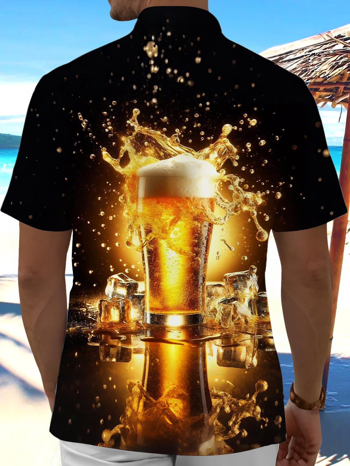 Beer Print Men's Pocket Short Sleeve Shirts