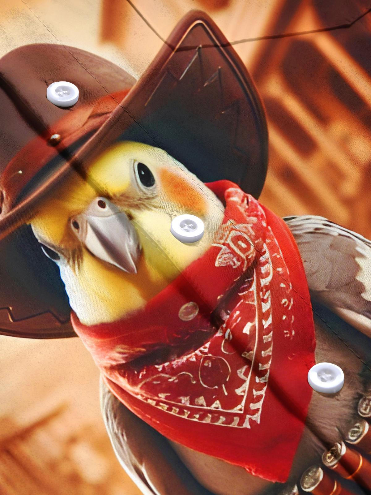 Funny Parrot Western Cowboy Men's Pocket Long Sleeve Shirts