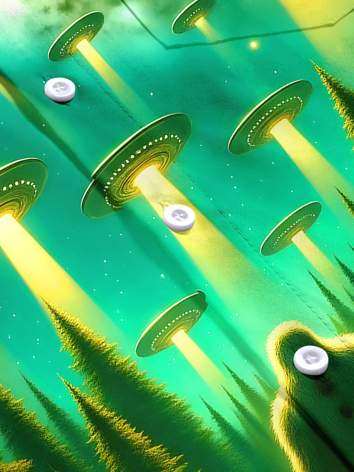 Orangutan Alien Flying Saucer Men's Pocket Short Sleeve Shirts