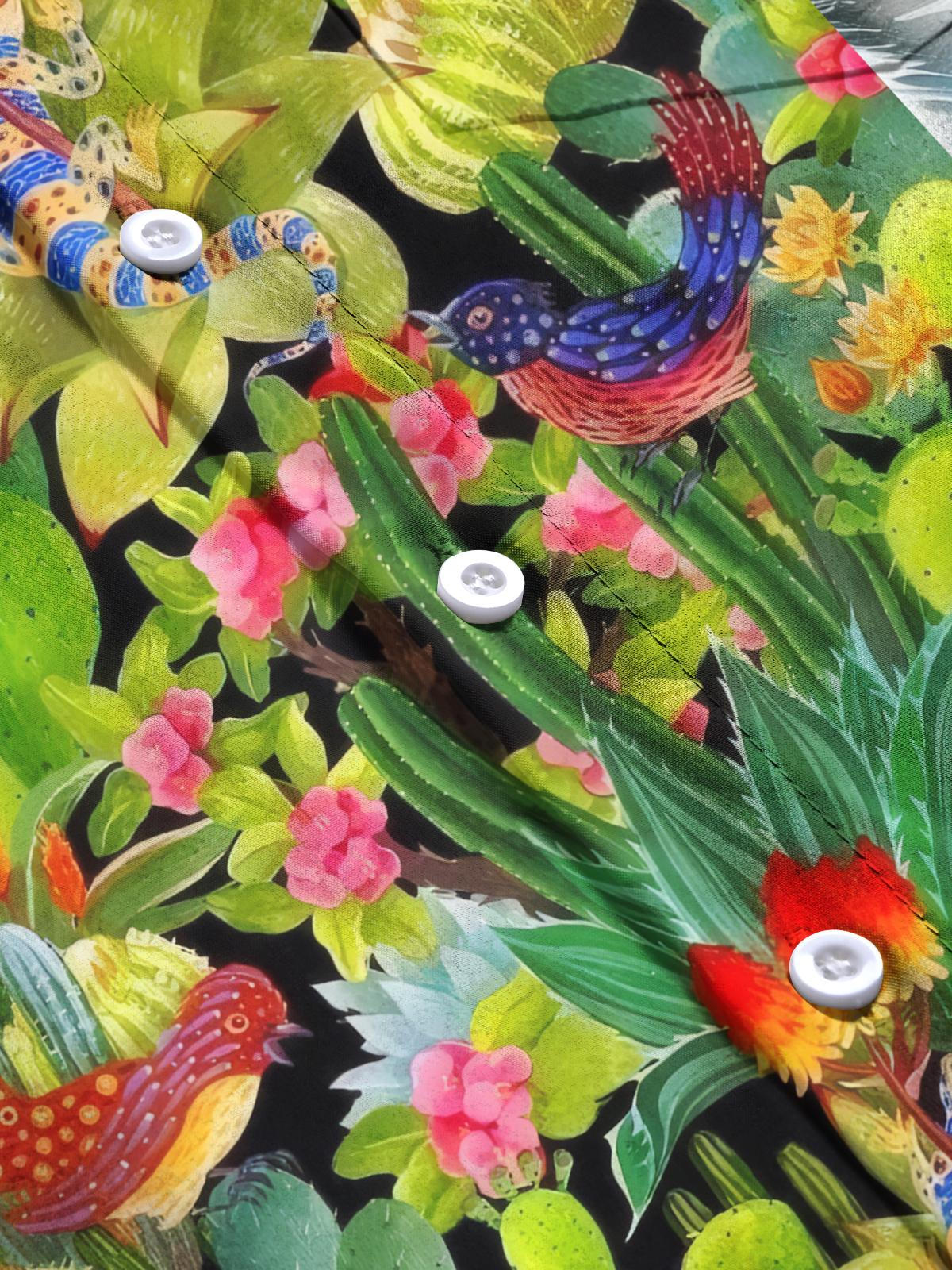 Plant Lizard Print Men's Pocket Short Sleeve Shirts