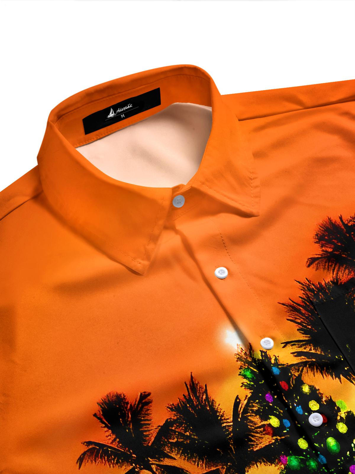 Sunset Coconut Tree Christmas Tree Xmas Men's Pocket Short Sleeve Shirts