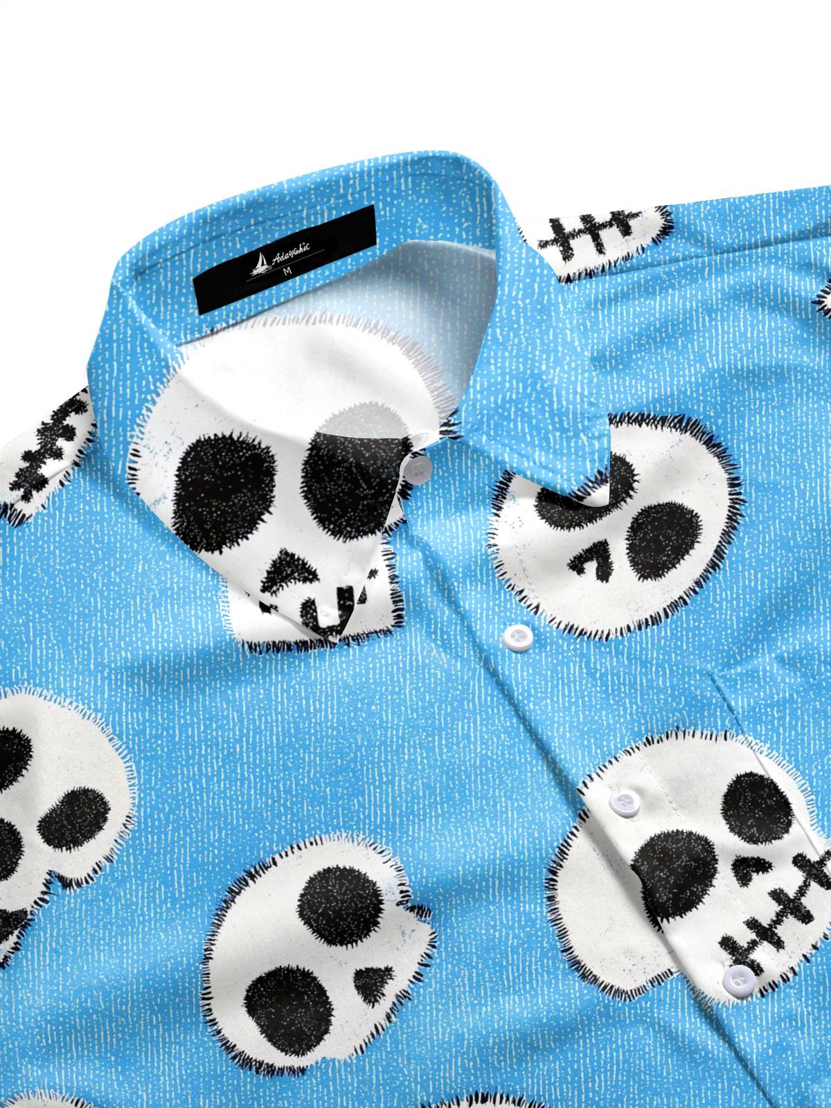 Skull Print Men's Pocket Short Sleeve Shirts