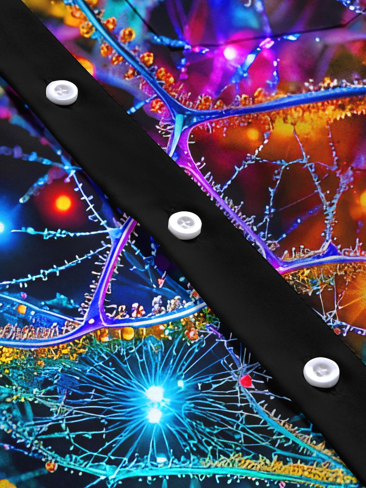 Abstract Colorful Neural Glowing Veins Men's Pocket Long Sleeve Shirts