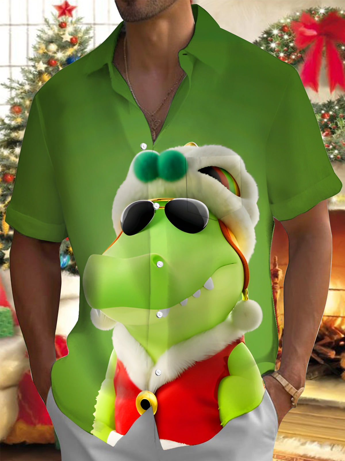 Funny Crocodile Wearing Sunglasses Men's Pocket Short Sleeve Shirts