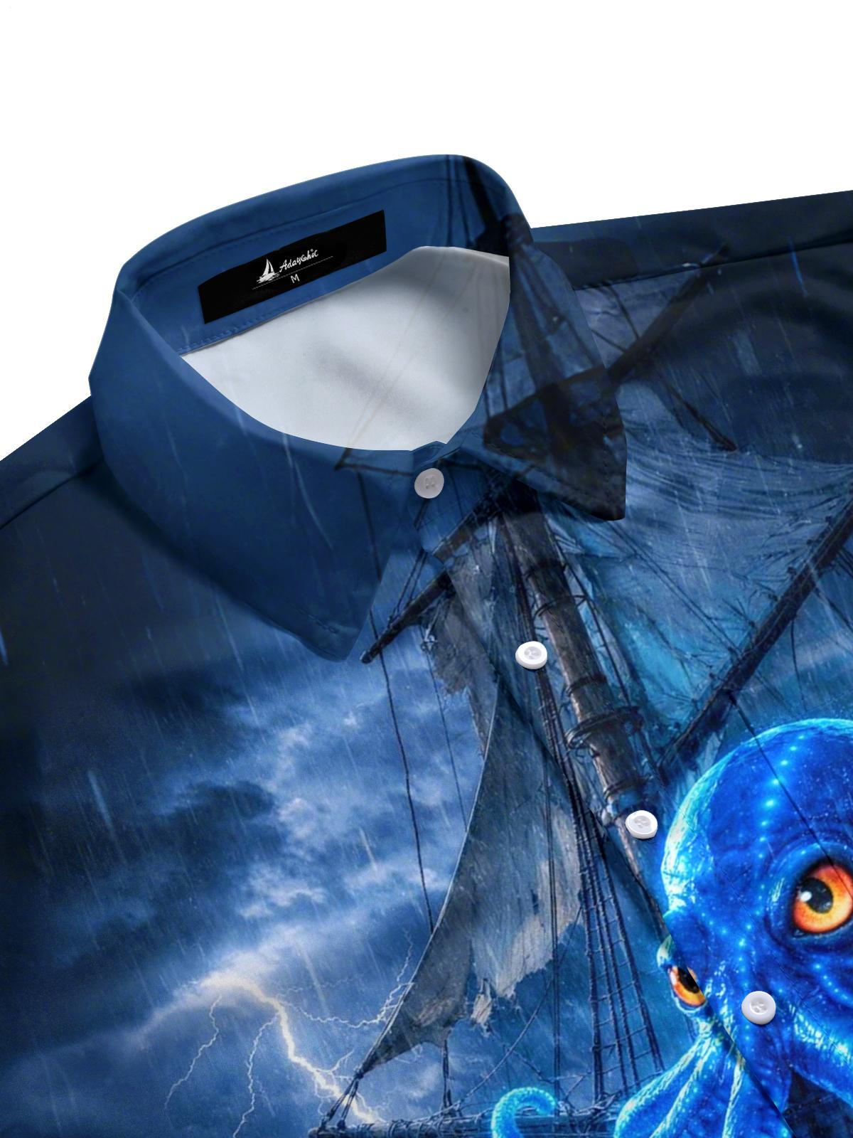 Octopus Print Men's Pocket Short Sleeve Shirts