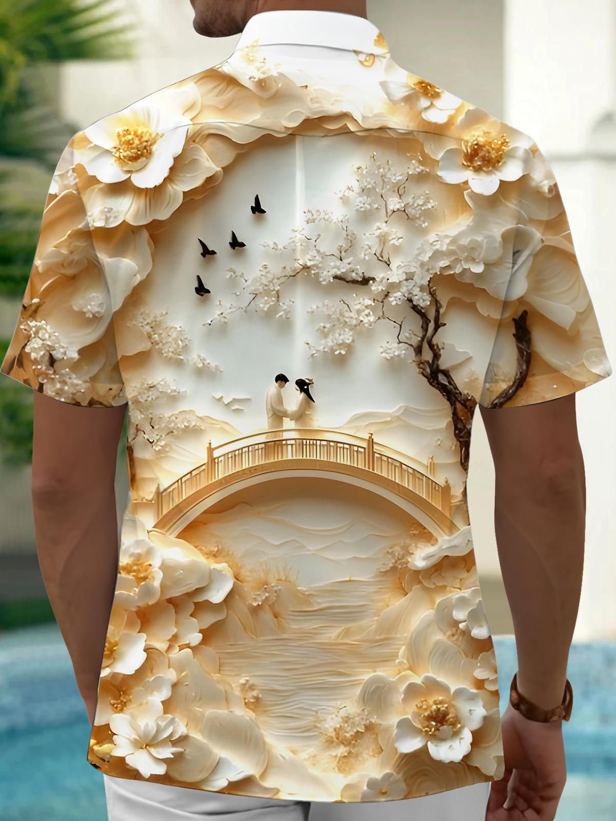 Chinese Traditional Story The Qixi Festival Men's Pocket Short Sleeve Shirts