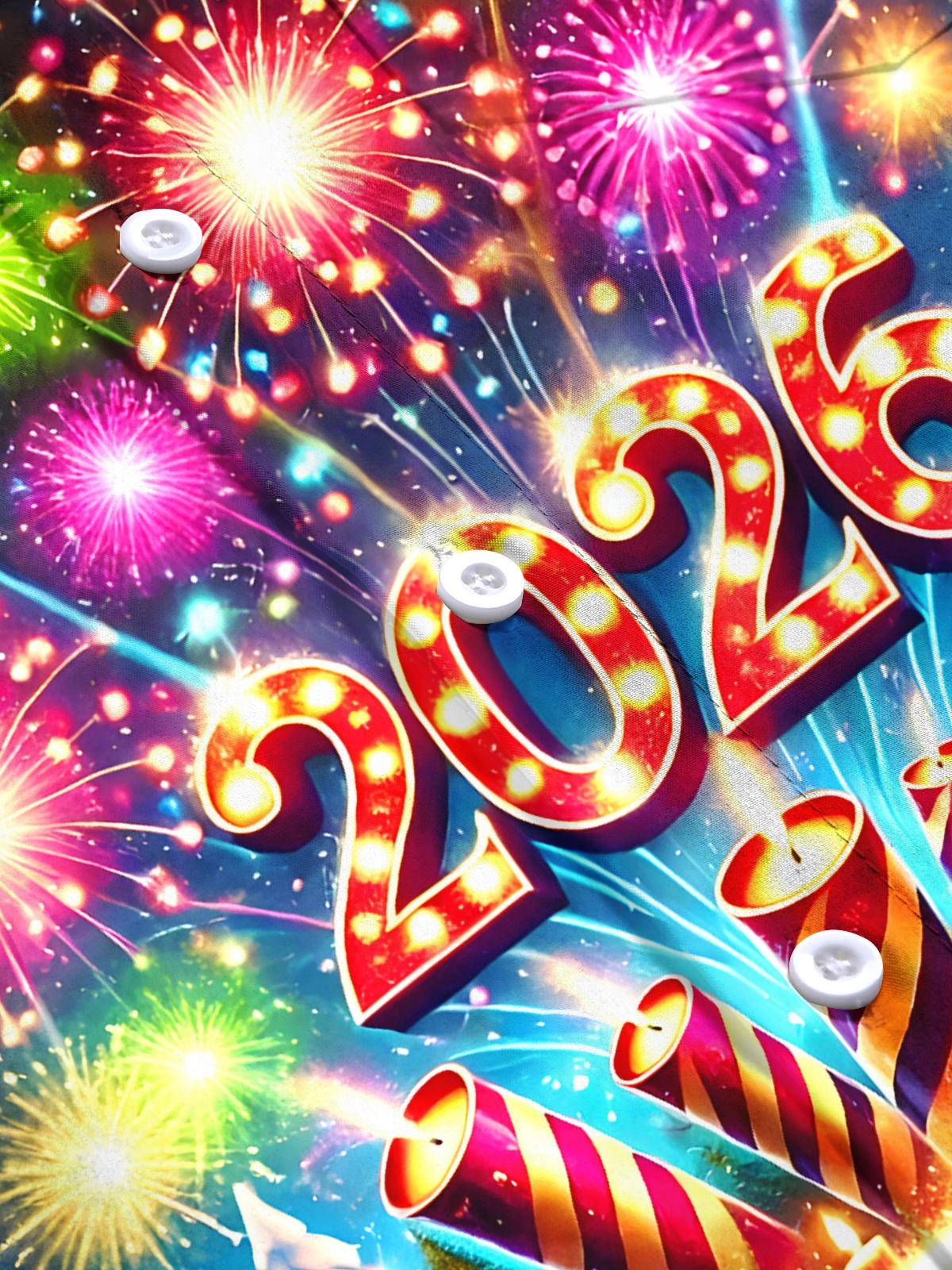 2026 New Year Fireworks Men's Pocket Short Sleeve Shirts
