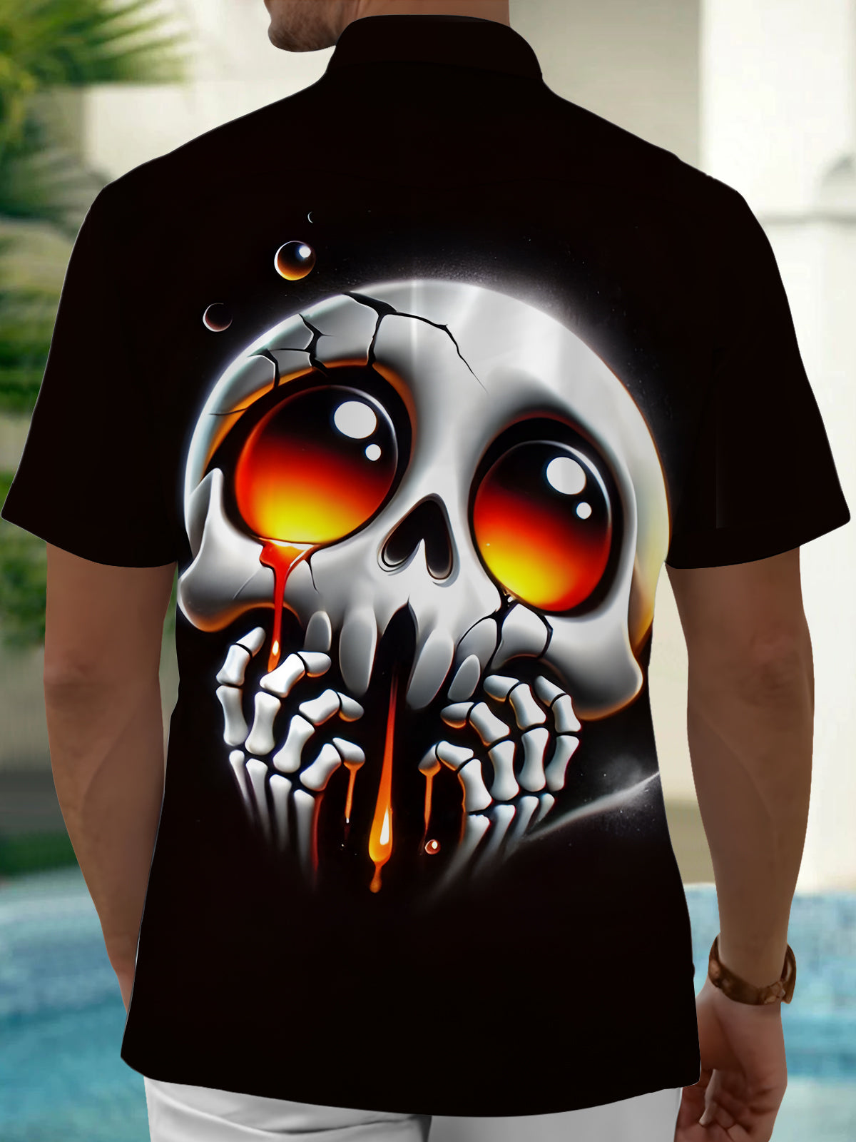 Skull Print Men's Pocket Short Sleeve Shirts