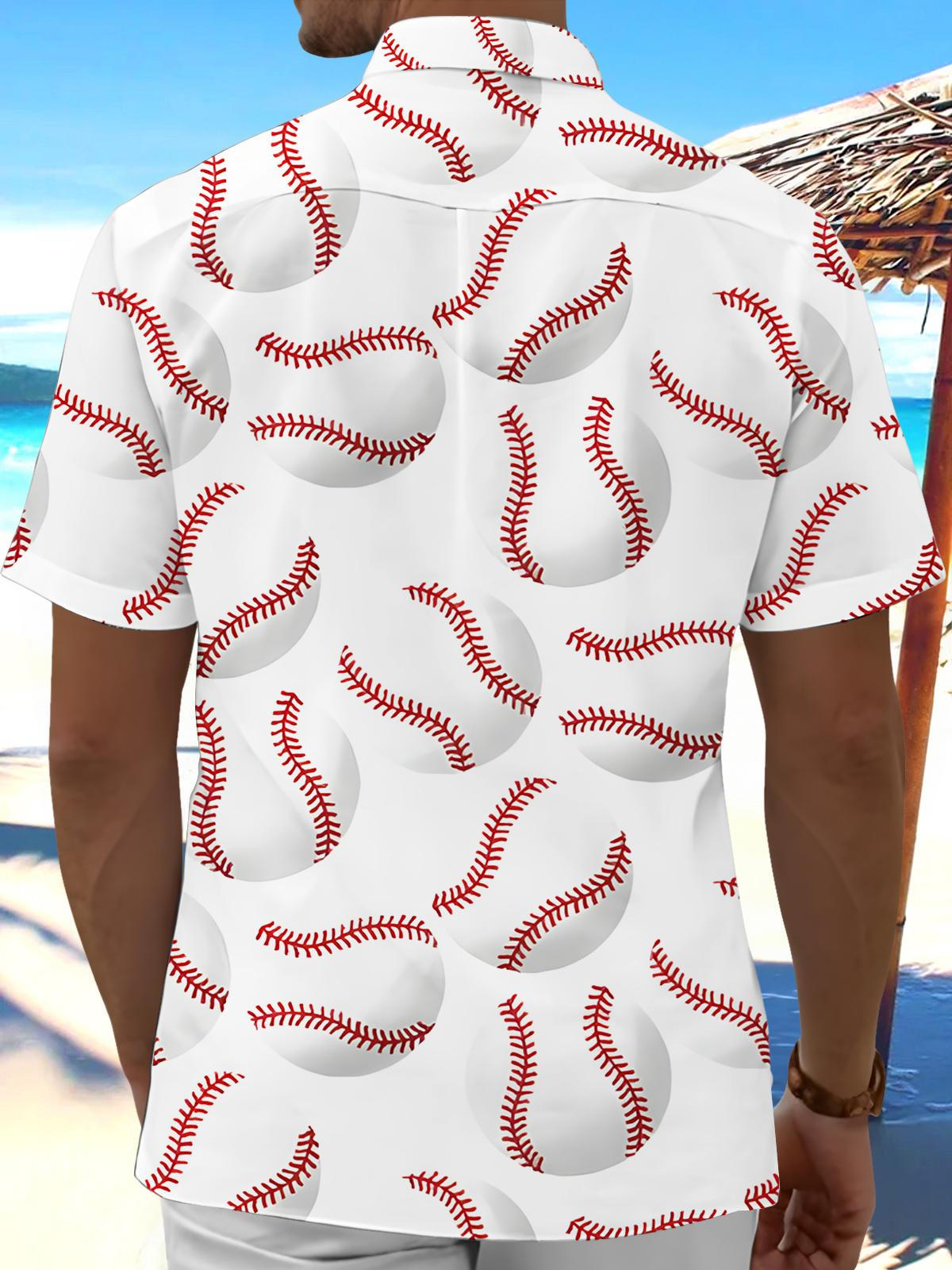 Baseball Print Men's Pocket Short Sleeve Shirts