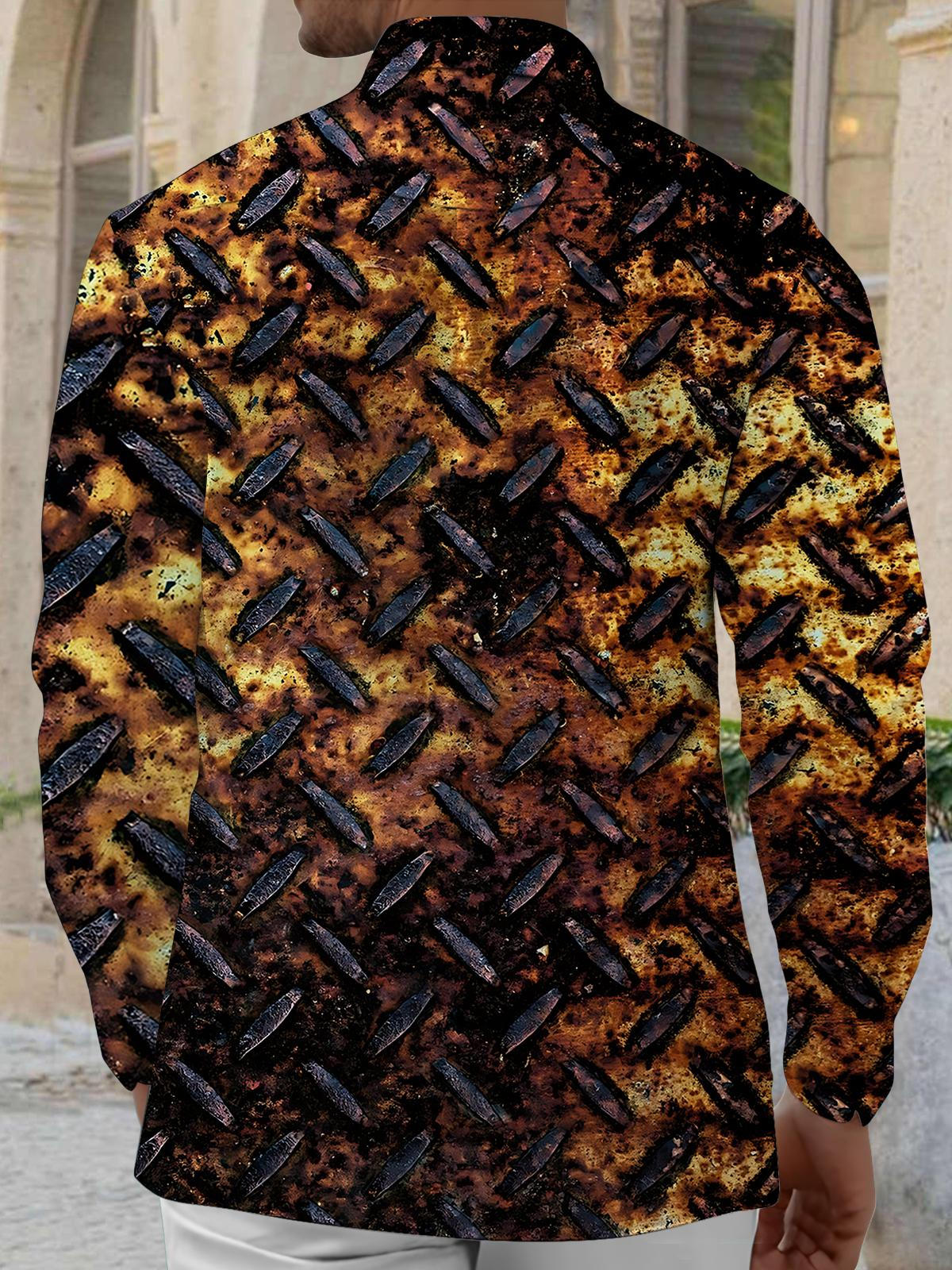 Vintage Rust Print Men's Pocket Long Sleeve Shirts