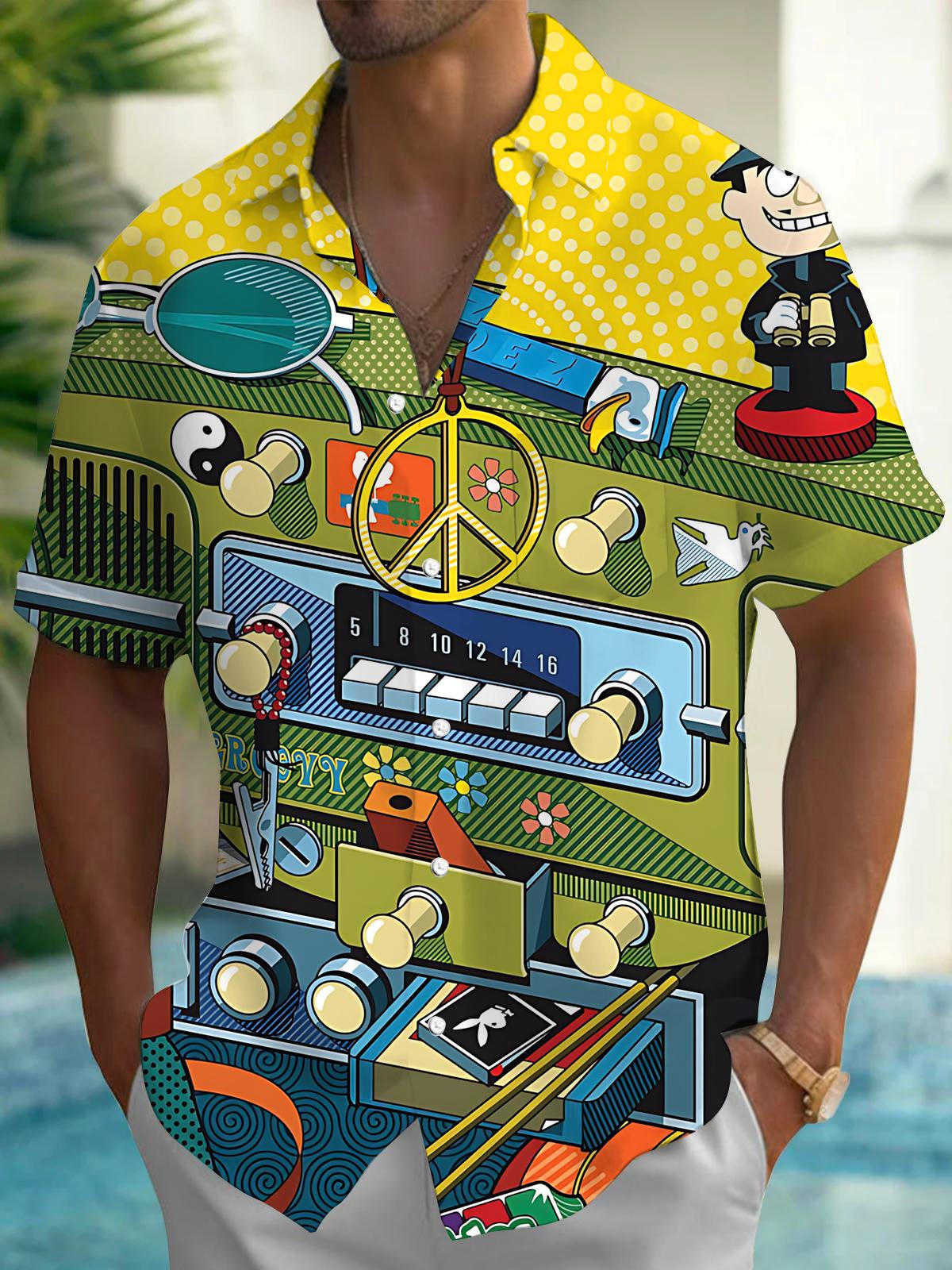 Hippie Art Print Men's Pocket Short Sleeve Shirts