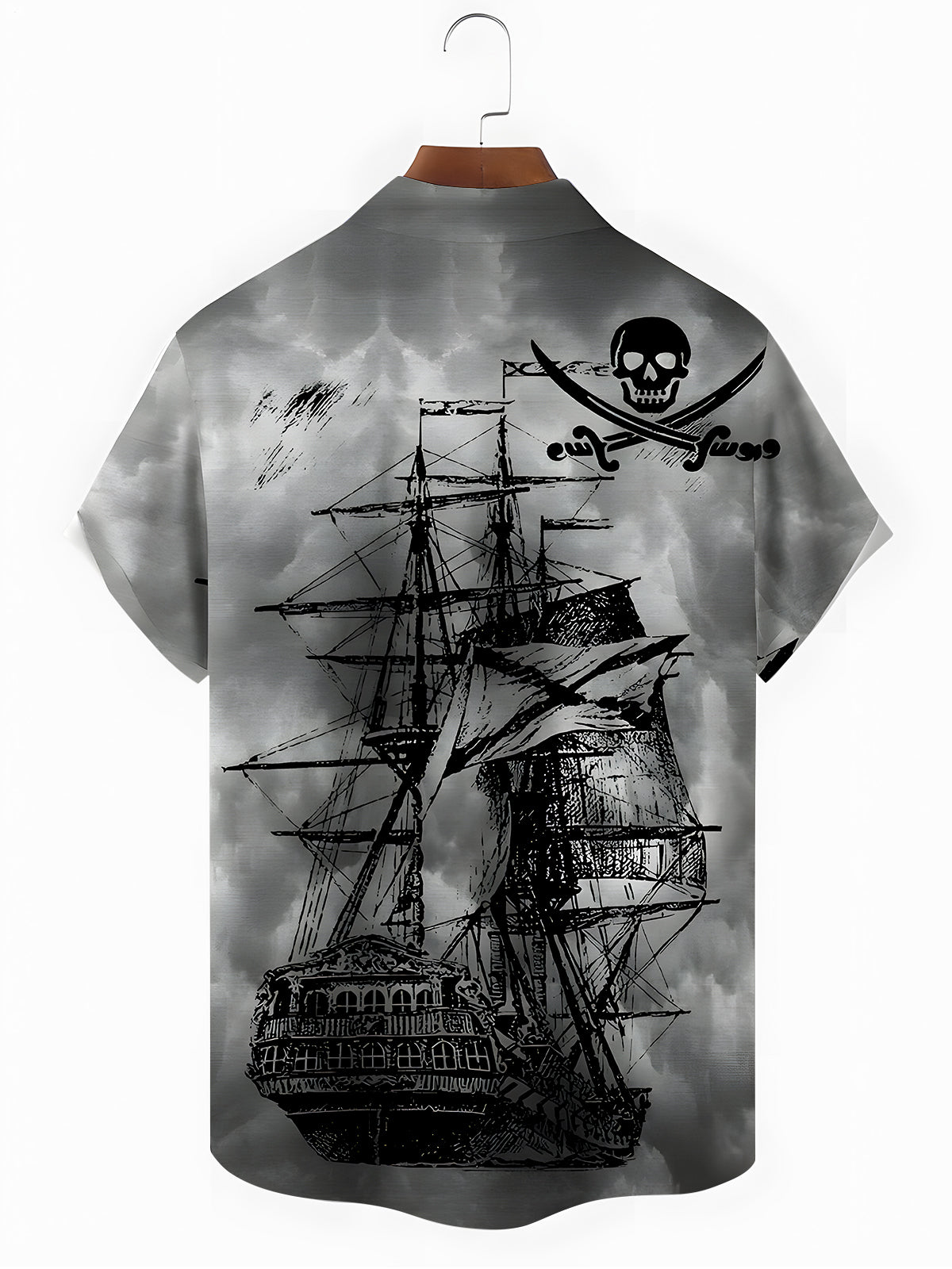Dark Boat Skull Men's Pocket Short Sleeve Shirts