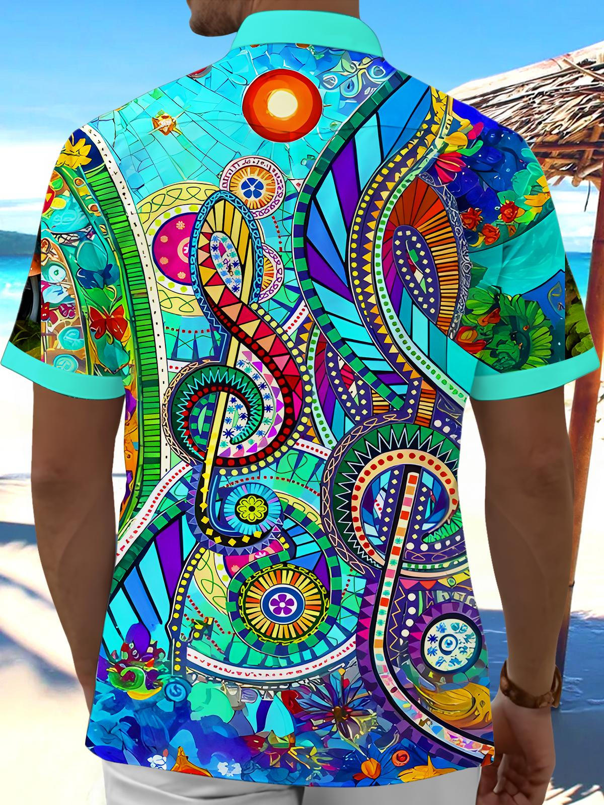 Art Colorful Musical Notes Geometry Men's Pocket Short Sleeve Shirts