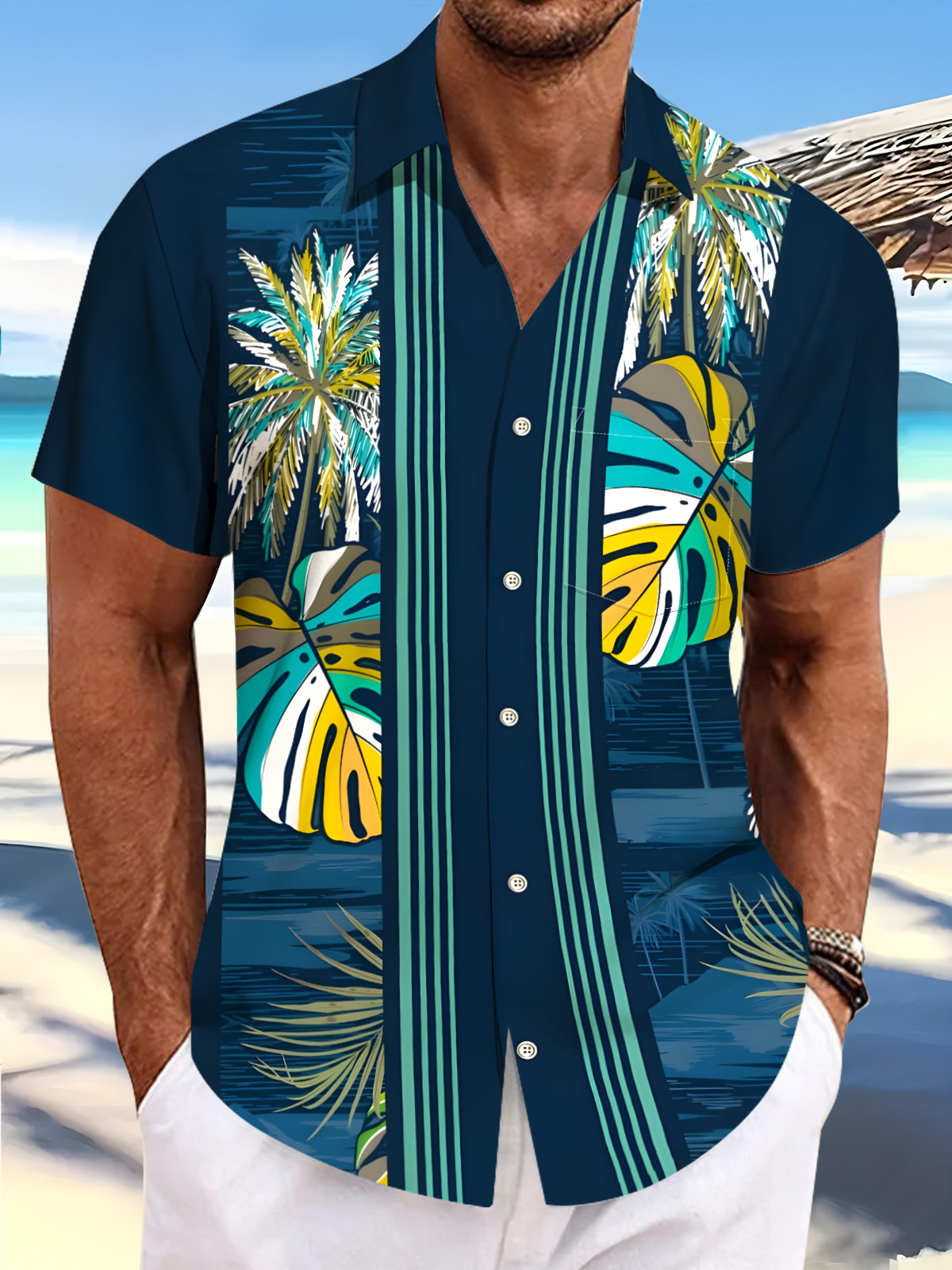 Hawaiian Leaf Men's Pocket Short Sleeve Shirts