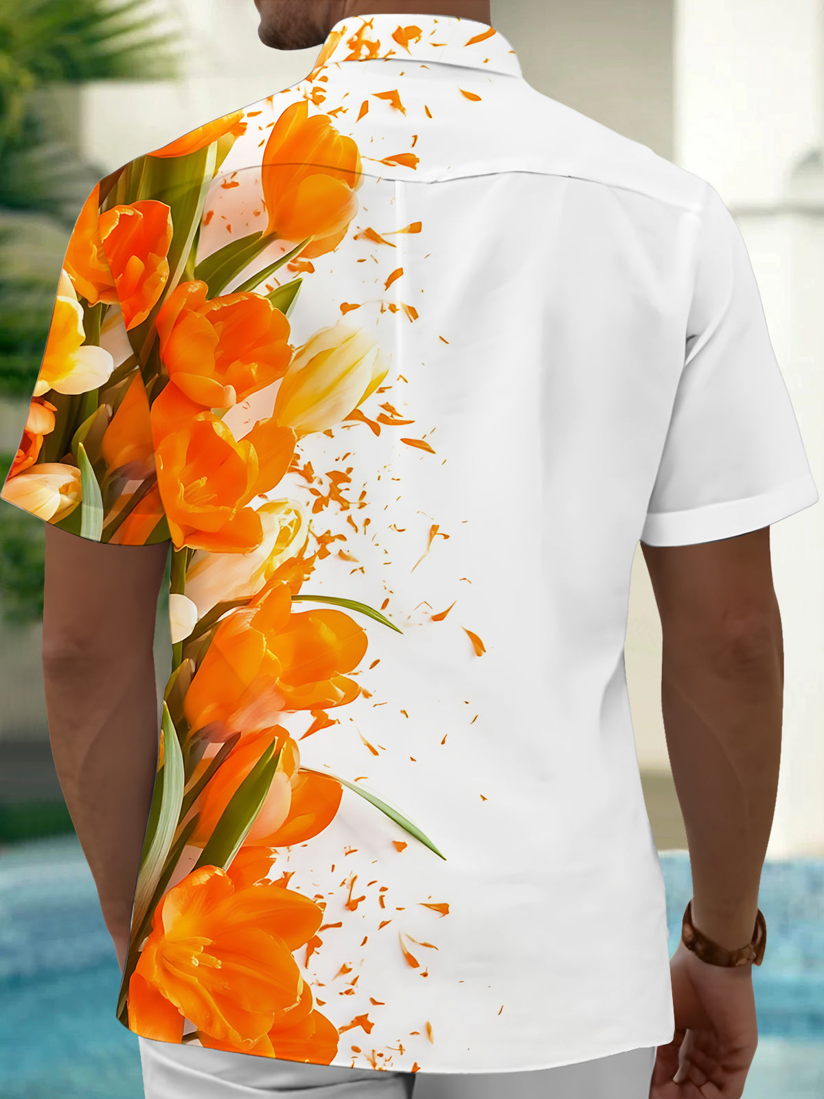 Floral Print Men's Pocket Short Sleeve Shirts
