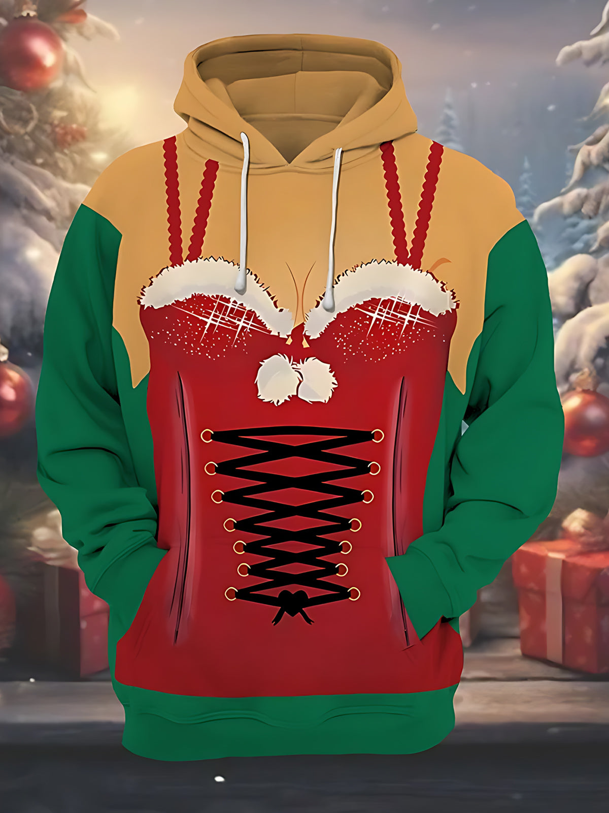 Funny Christmas Print Men's Long Sleeve Pocket Hoodies