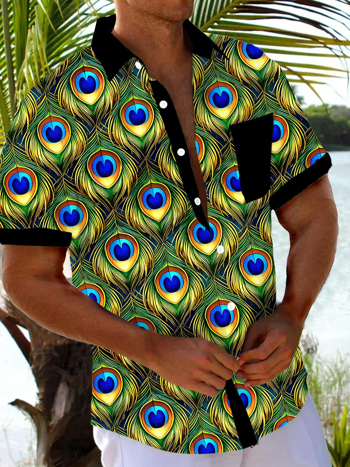 Peacock Feather Men's Pocket Short Sleeve Shirts