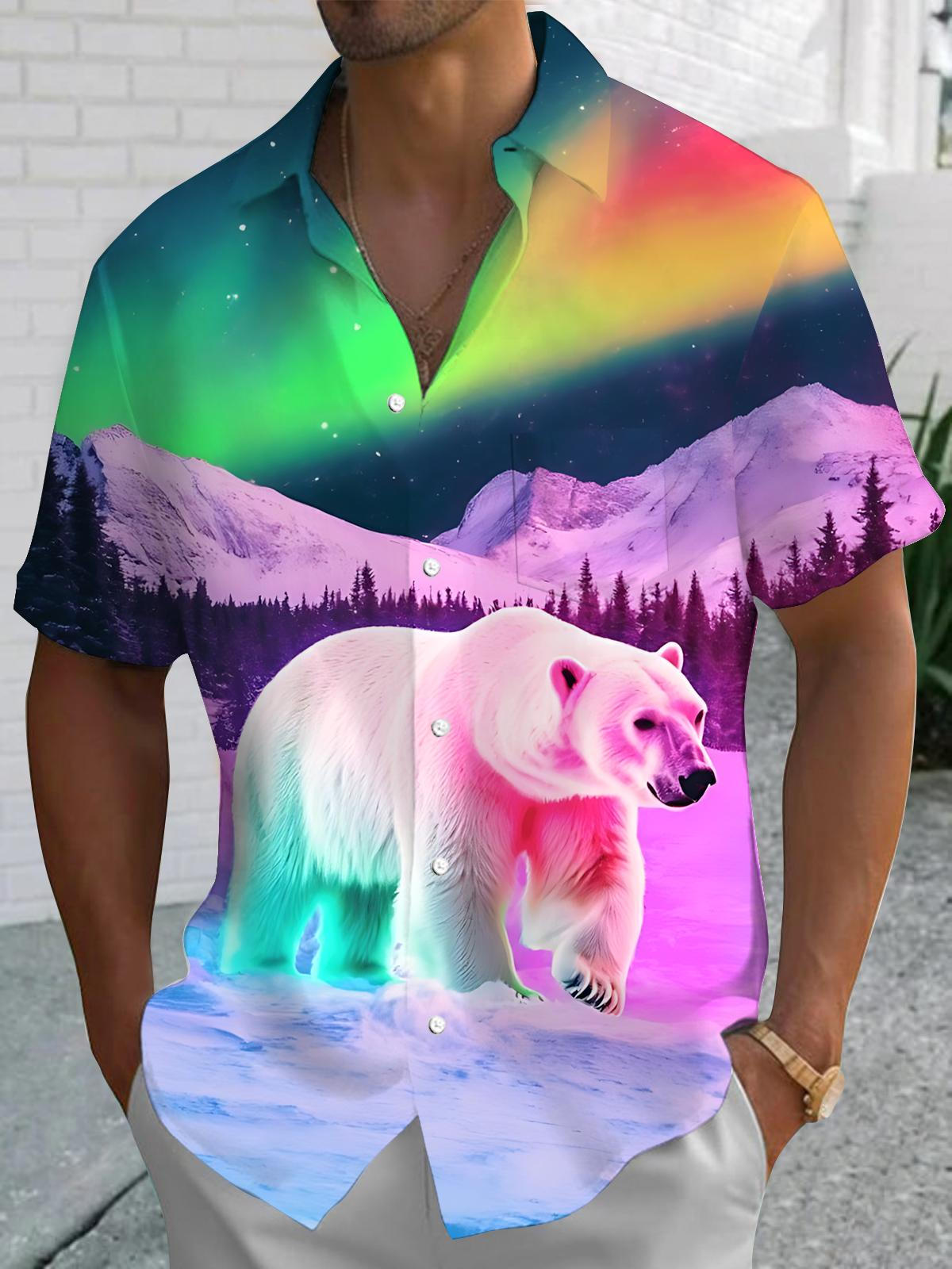 Polar Bear Print Men's Pocket Short Sleeve Shirts