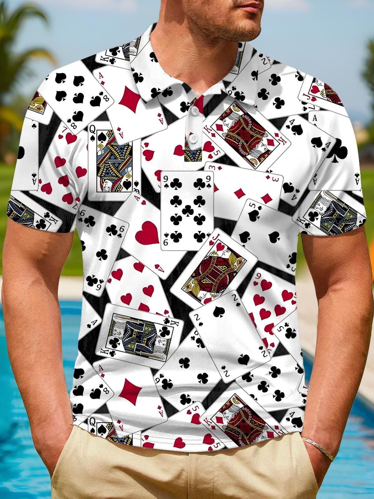 Playing Card Print Men's Short Sleeve Button Polo