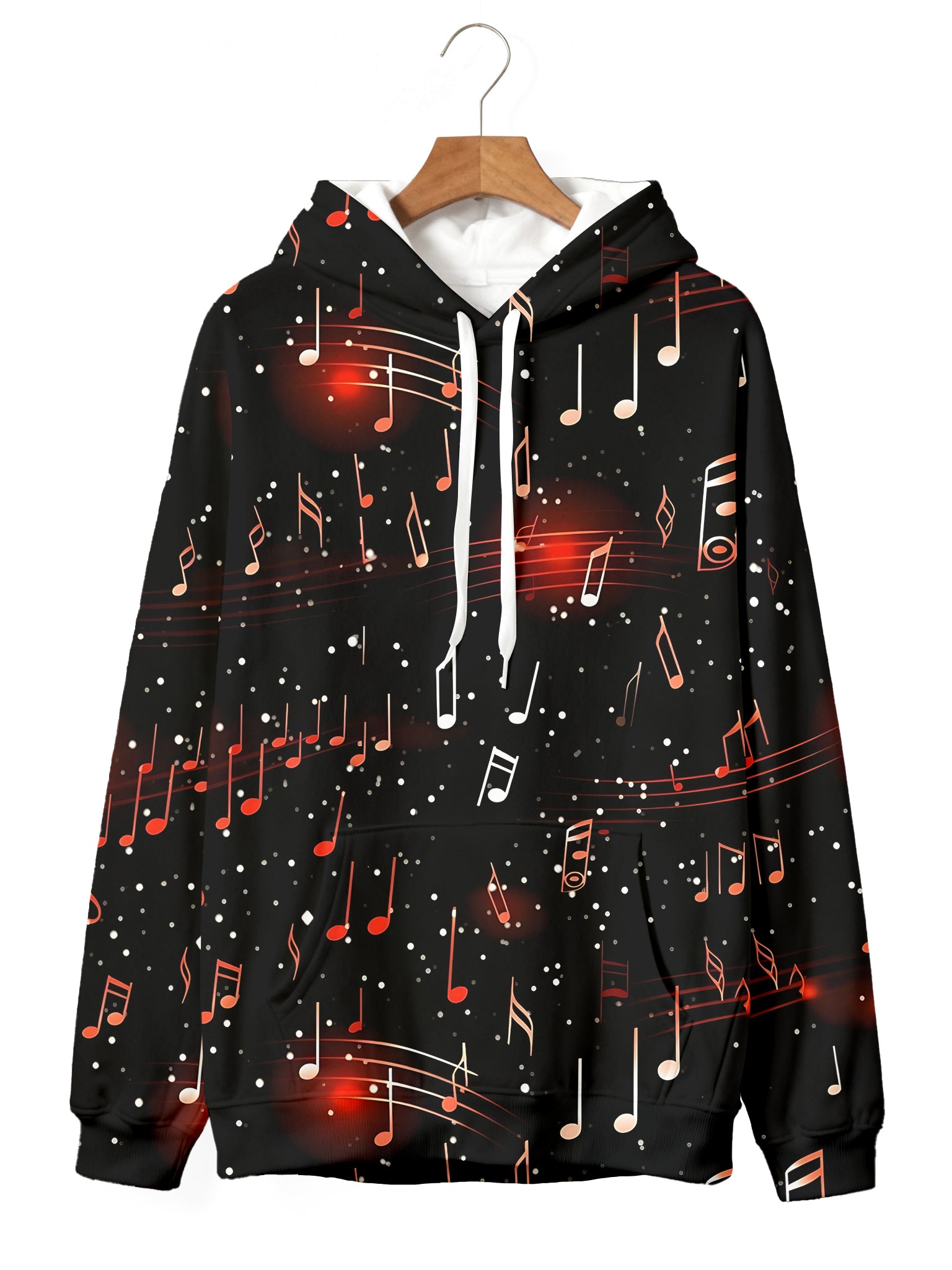 Music Note Print Men's Long Sleeve Pocket Hoodies