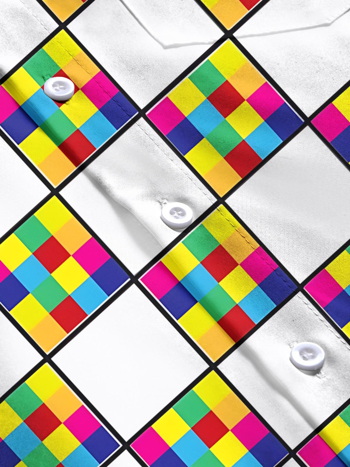 Geometric Square Print Men's Pocket Short Sleeve Shirts