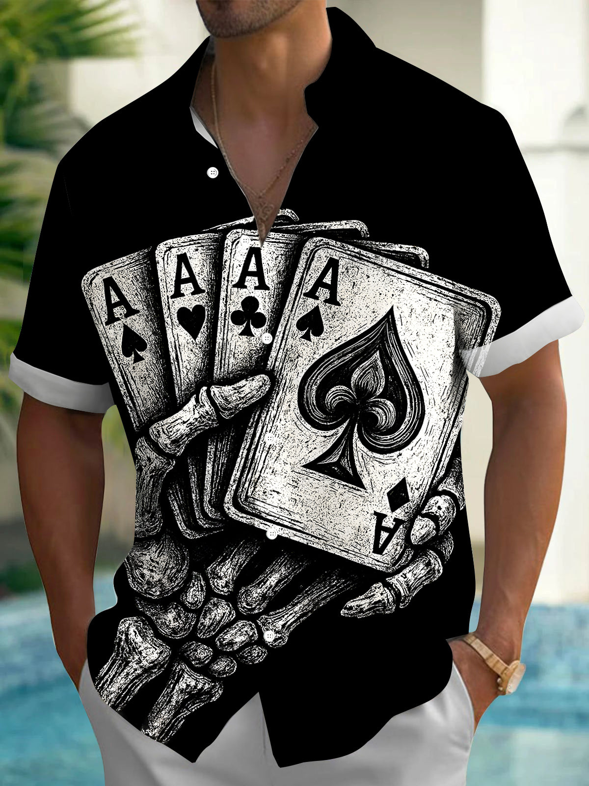 Skull Poker Men's Pocket Short Sleeve Shirts