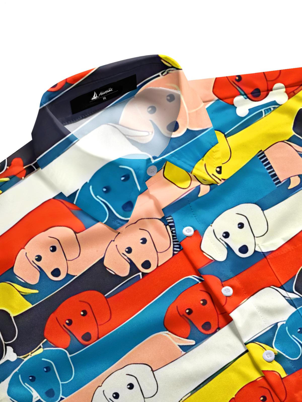 Dachshund Print Men's Pocket Short Sleeve Shirts