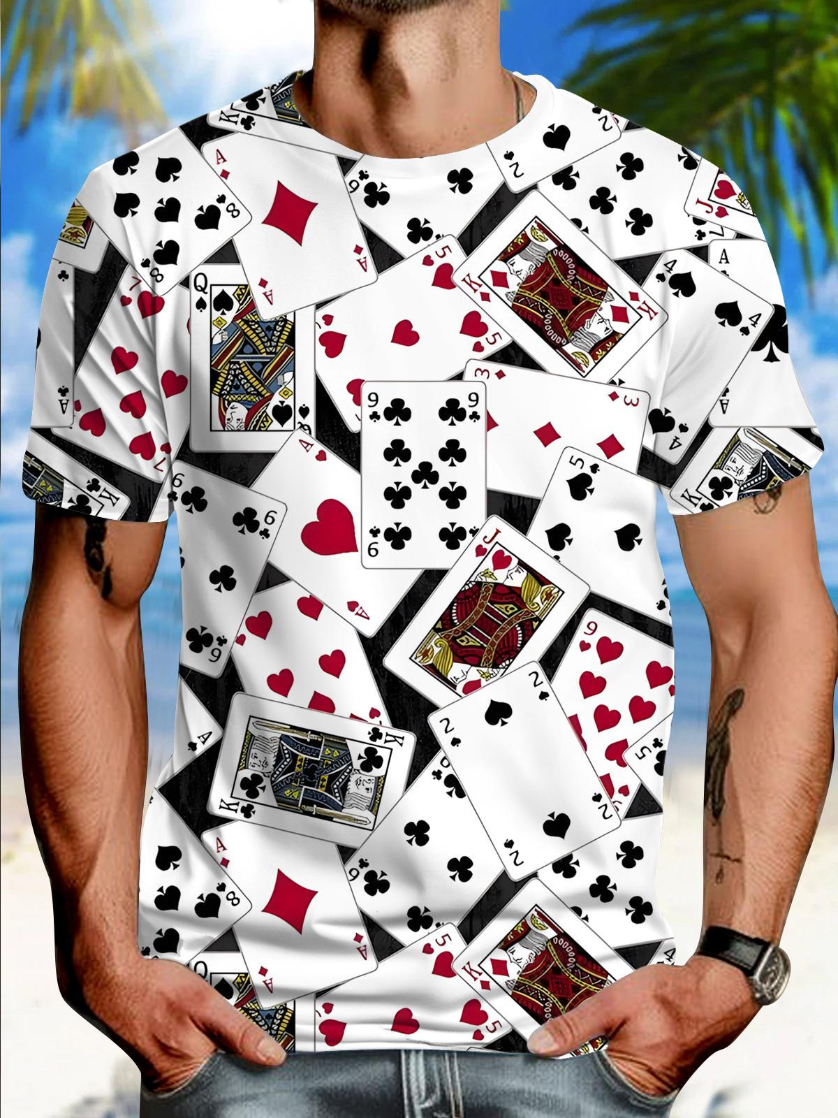 Poker Print Round Neck Short Sleeve Men's T-shirt