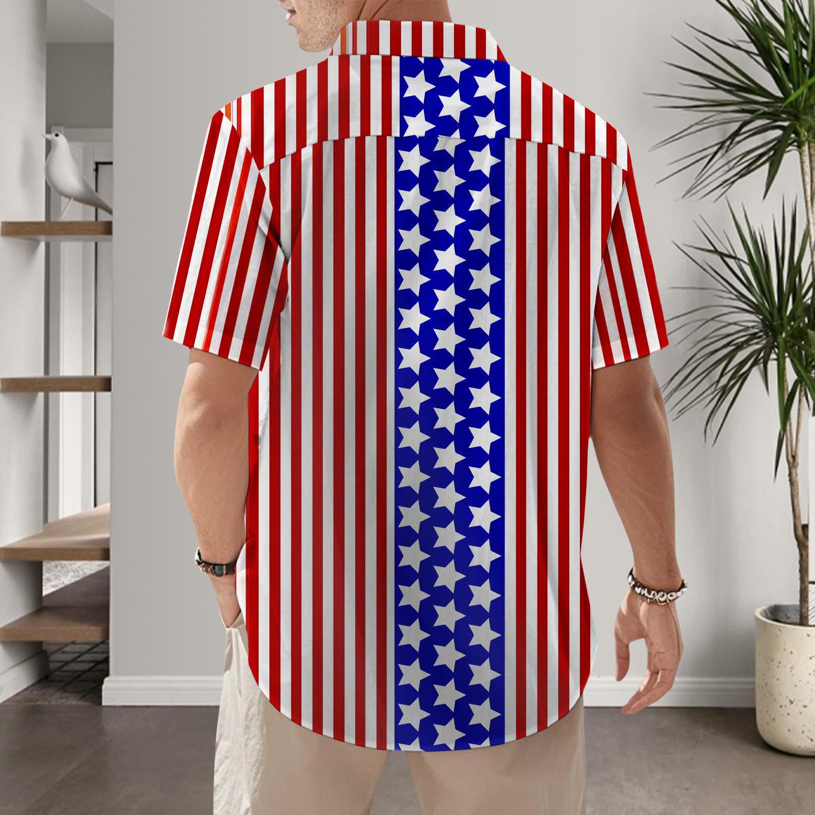 Patriotic Button Down Shirts for Men US Flag Short Sleeve Stars and Stripes Shirts Fashion Tops for Travel noble