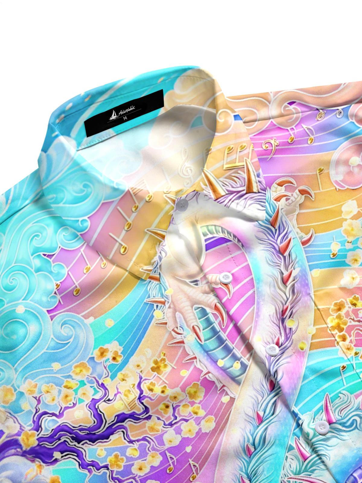 Note Dragon Sakura Art Print Men's Pocket Short Sleeve Shirts