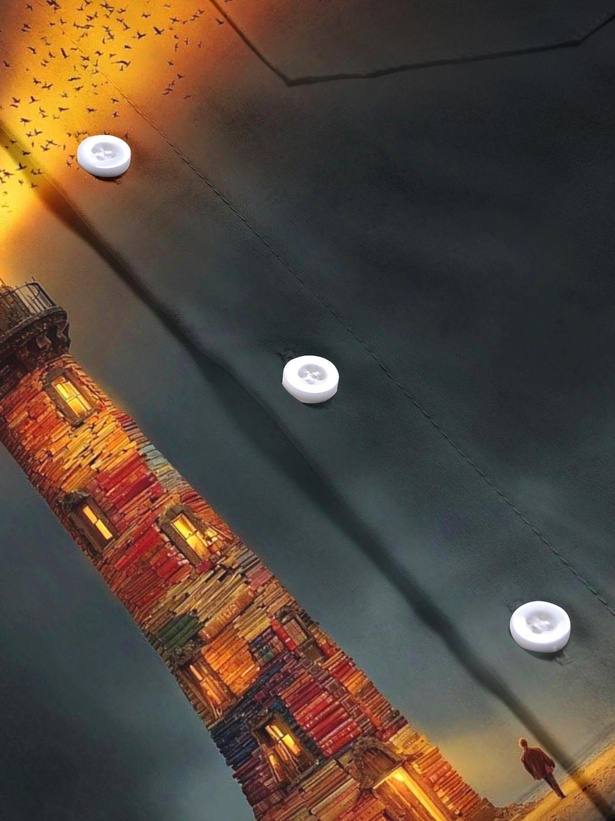 Lighthouse Print Men's Pocket Long Sleeve Shirts