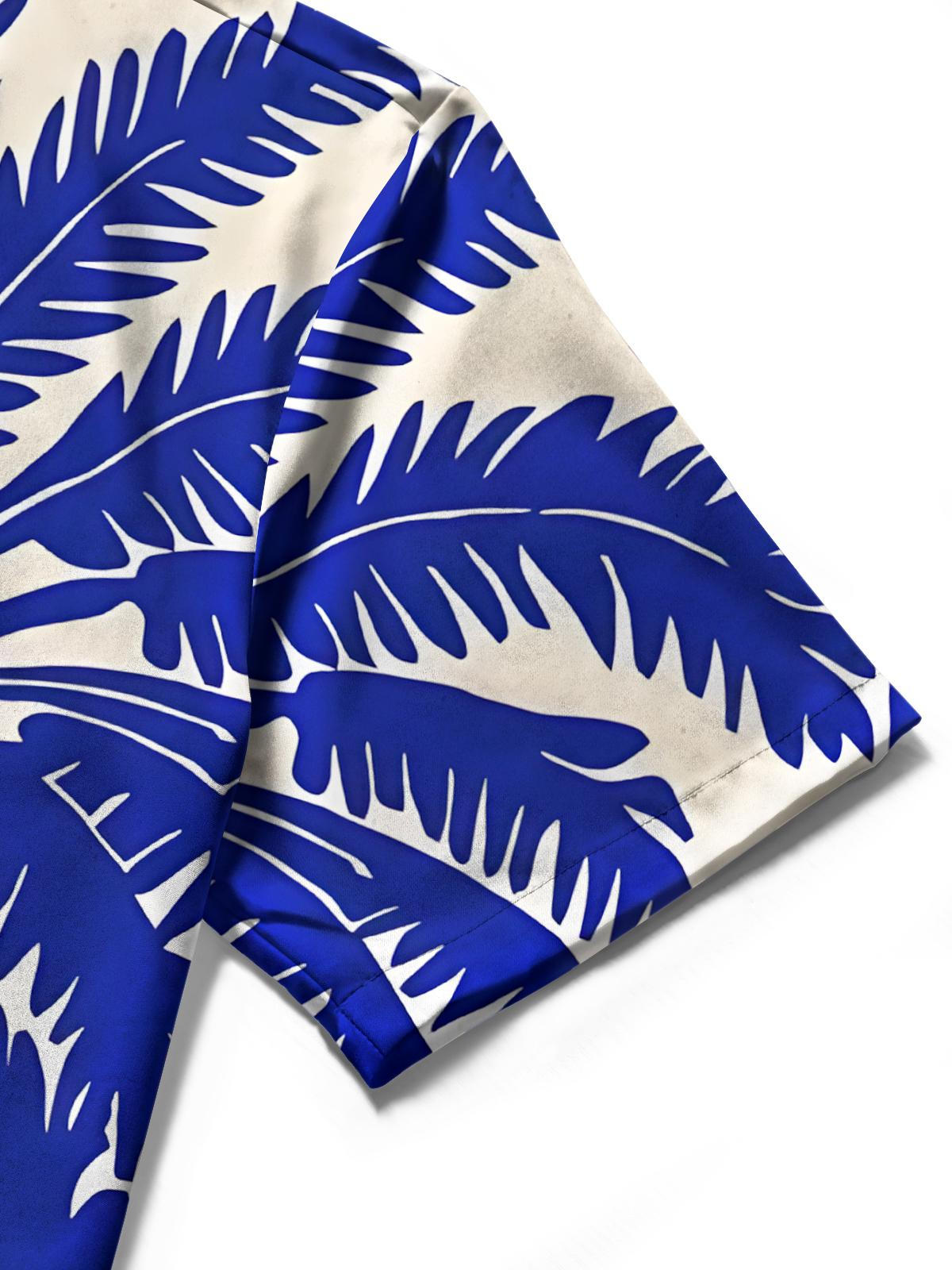 Hawaiian Palm Tree Print Men's Pocket Short Sleeve Shirts