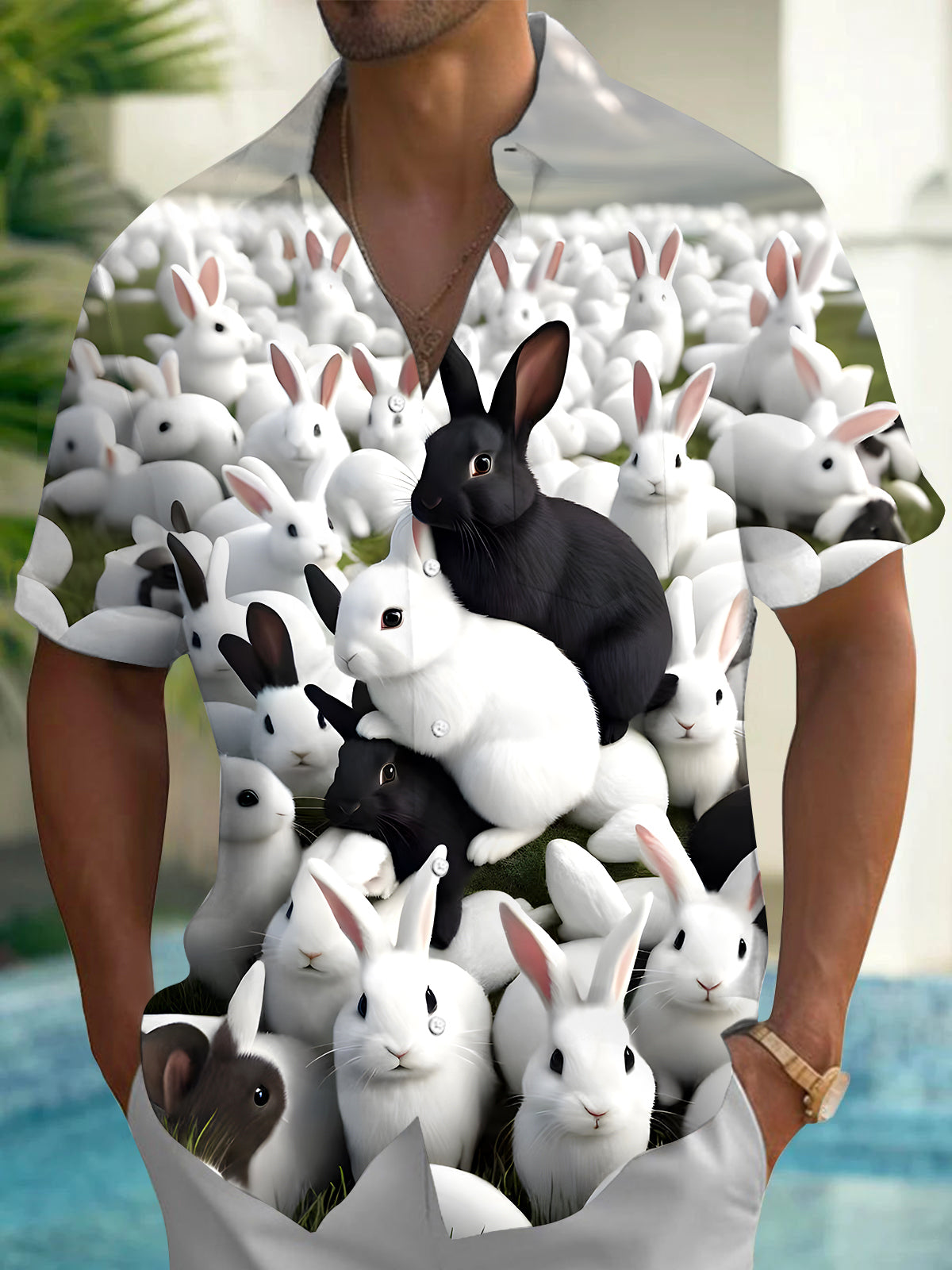 Animal Rabbit Men's Pocket Short Sleeve Shirts