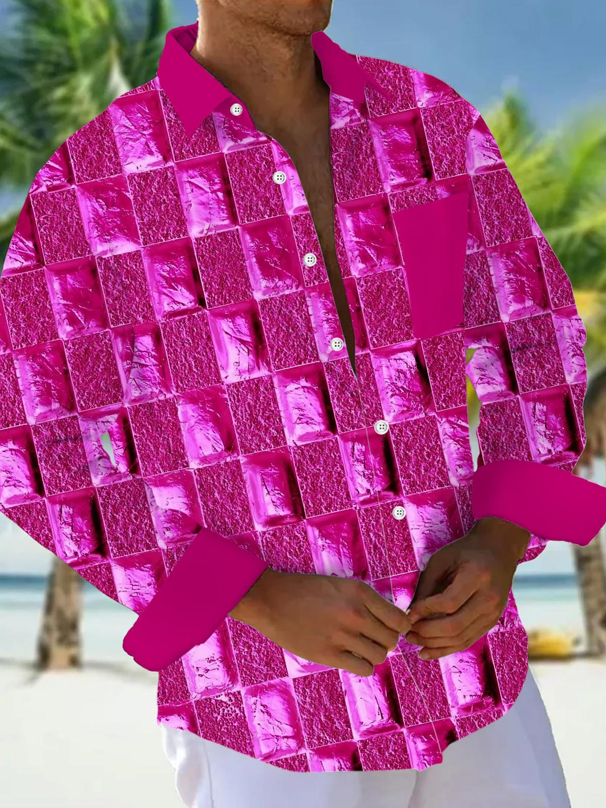 Geometric Print Men's Pocket Long Sleeve Shirts