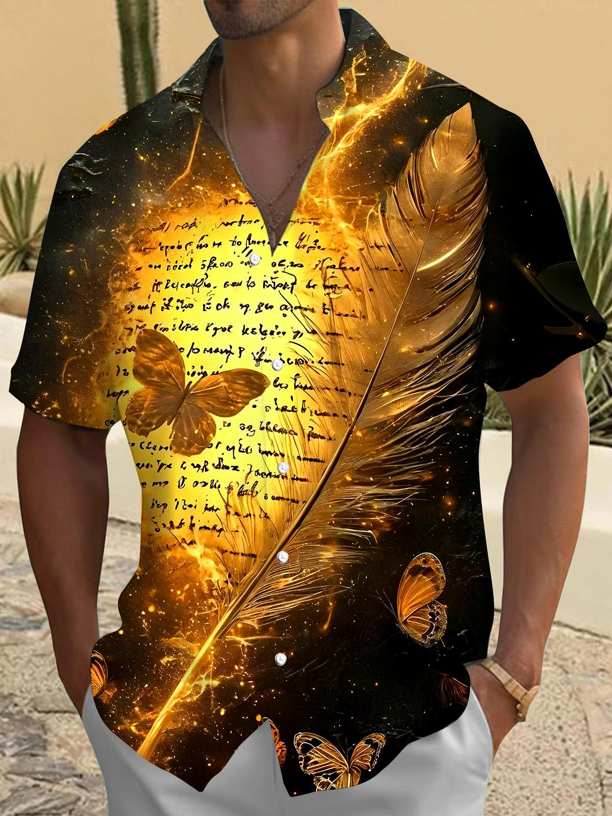 Feather Butterfly Men's Pocket Short Sleeve Shirts