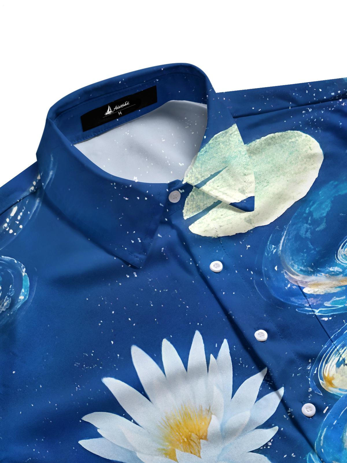 Contrasting Floral Water Ripples Men's Pocket Short Sleeve Shirts