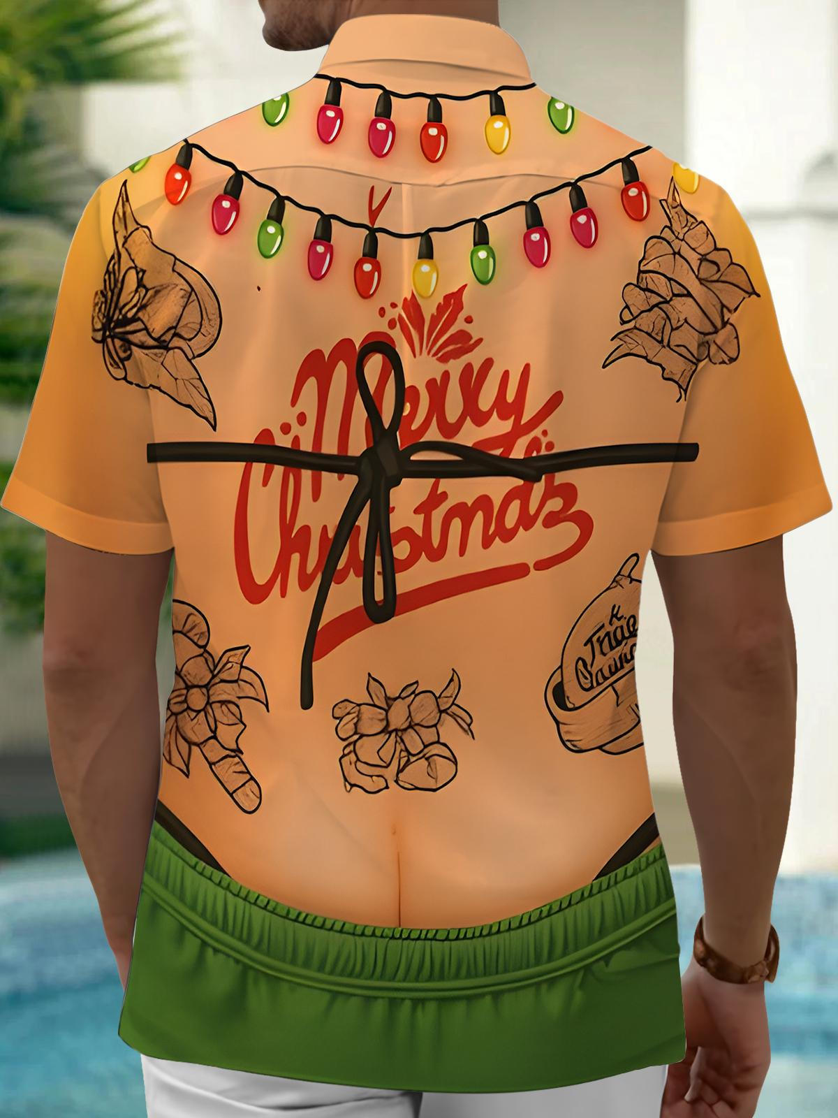 Fun Muscle Christmas Ties Xmas Men's Pocket Short Sleeve Shirts