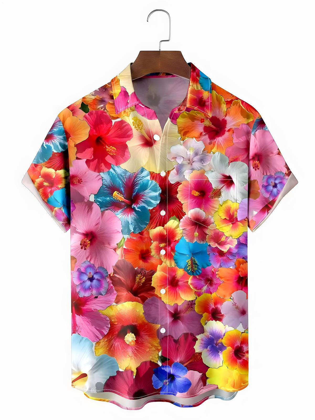 Floral Men's Pocket Short Sleeve Shirts
