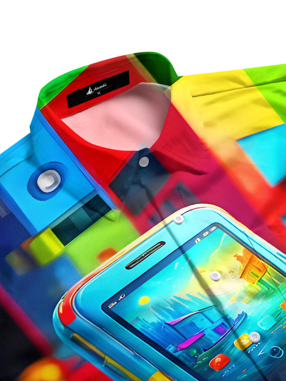 Colorful Classic Button Mobile Phone Men's Pocket Long Sleeve Shirts